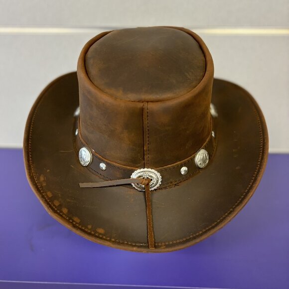 Original leather hat with studs and buffalo coins on the band. Western Cowboy - Picture 7 of 9